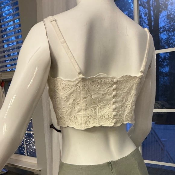 Madewell Ivory Lacey Eyelet Linen Blend Beachy Cropped Tank Top Woman Size 2 - Picture 5 of 11